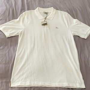 Burberry Men's Ivory Polo Shirt with Embroidered Logo